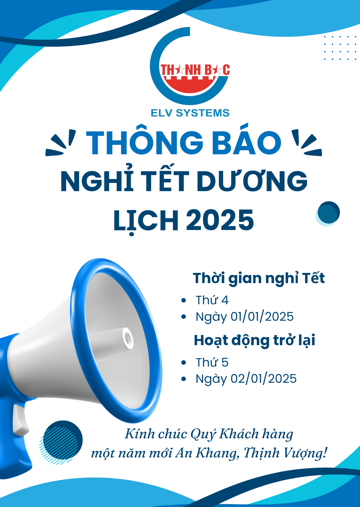THÔNG BÁO NGHỈ TẾT DƯƠNG LỊCH 2025